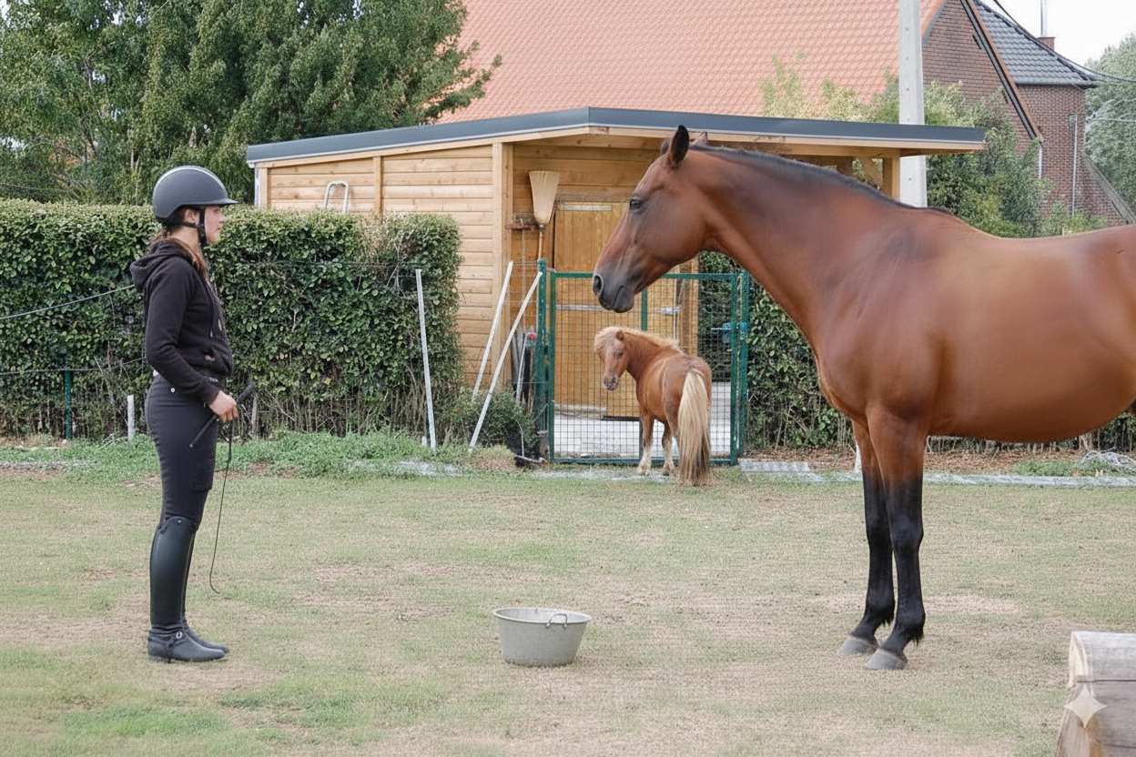 Clicker training : cheval qui attend calmement la friandise